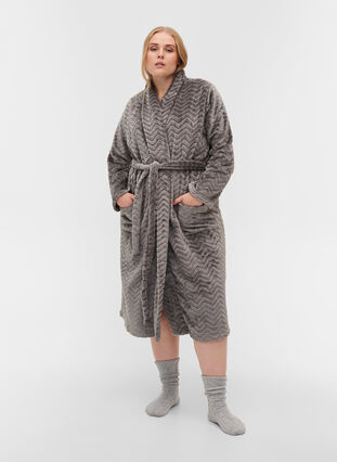 Long dressing gown with pockets, Dark Grey, Model image number 3