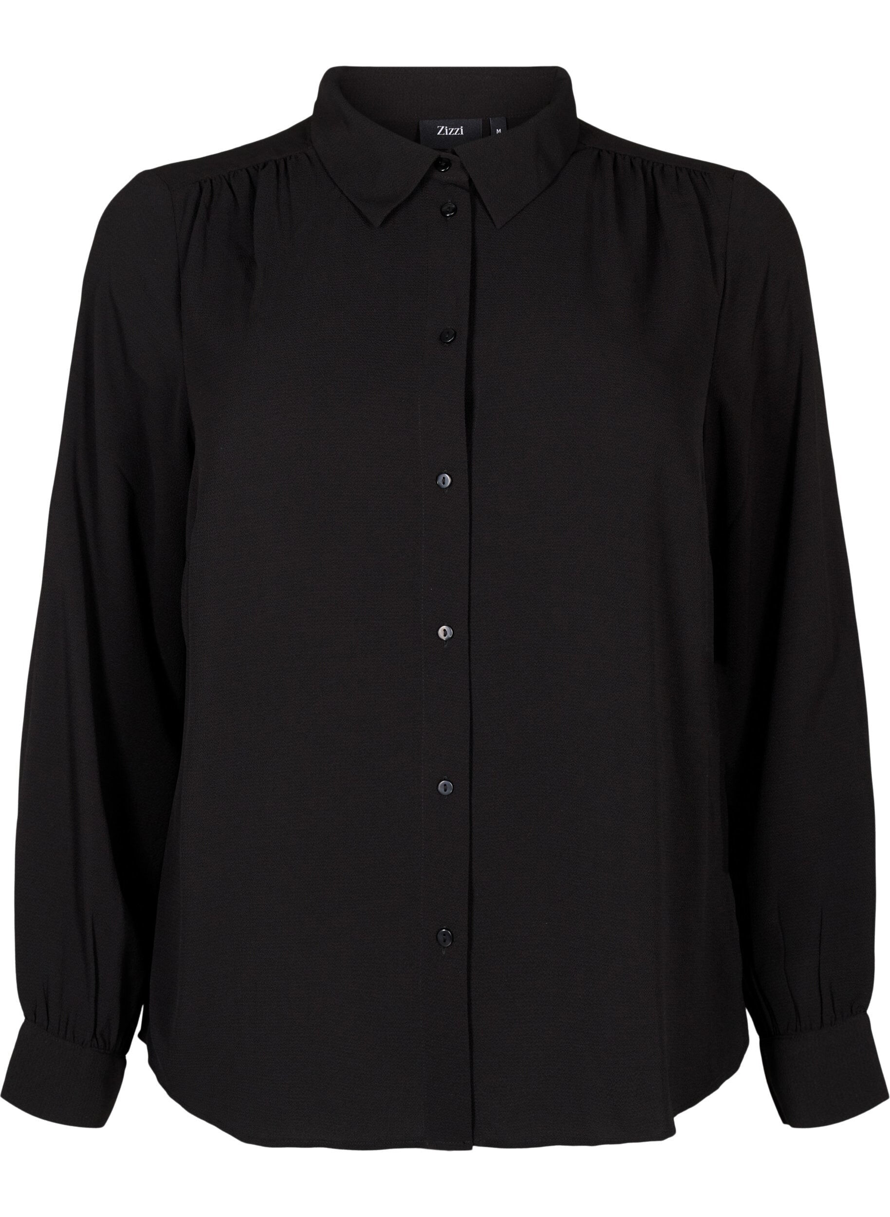Zizzifashion Solid colour shirt with collar, Black, Packshot image number 0