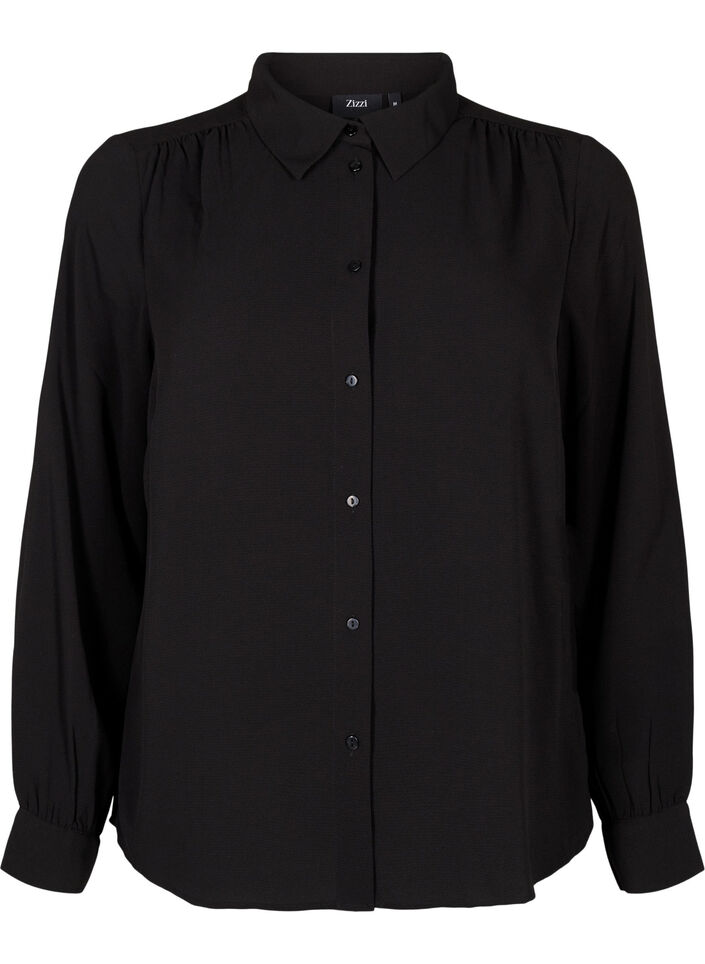 Solid colour shirt with collar, Black, Packshot image number 0