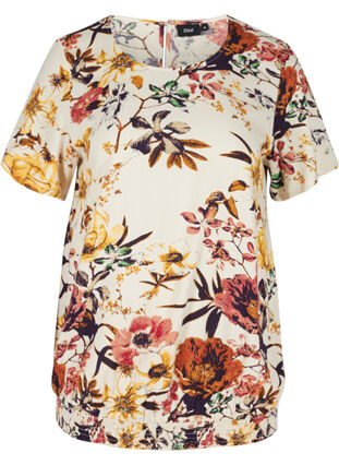Floral smock blouse in viscose, Beige Flower AOP, Packshot image number 0