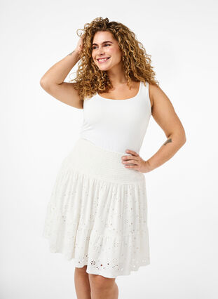 Smock skirt with hole pattern, Bright White, Model image number 0