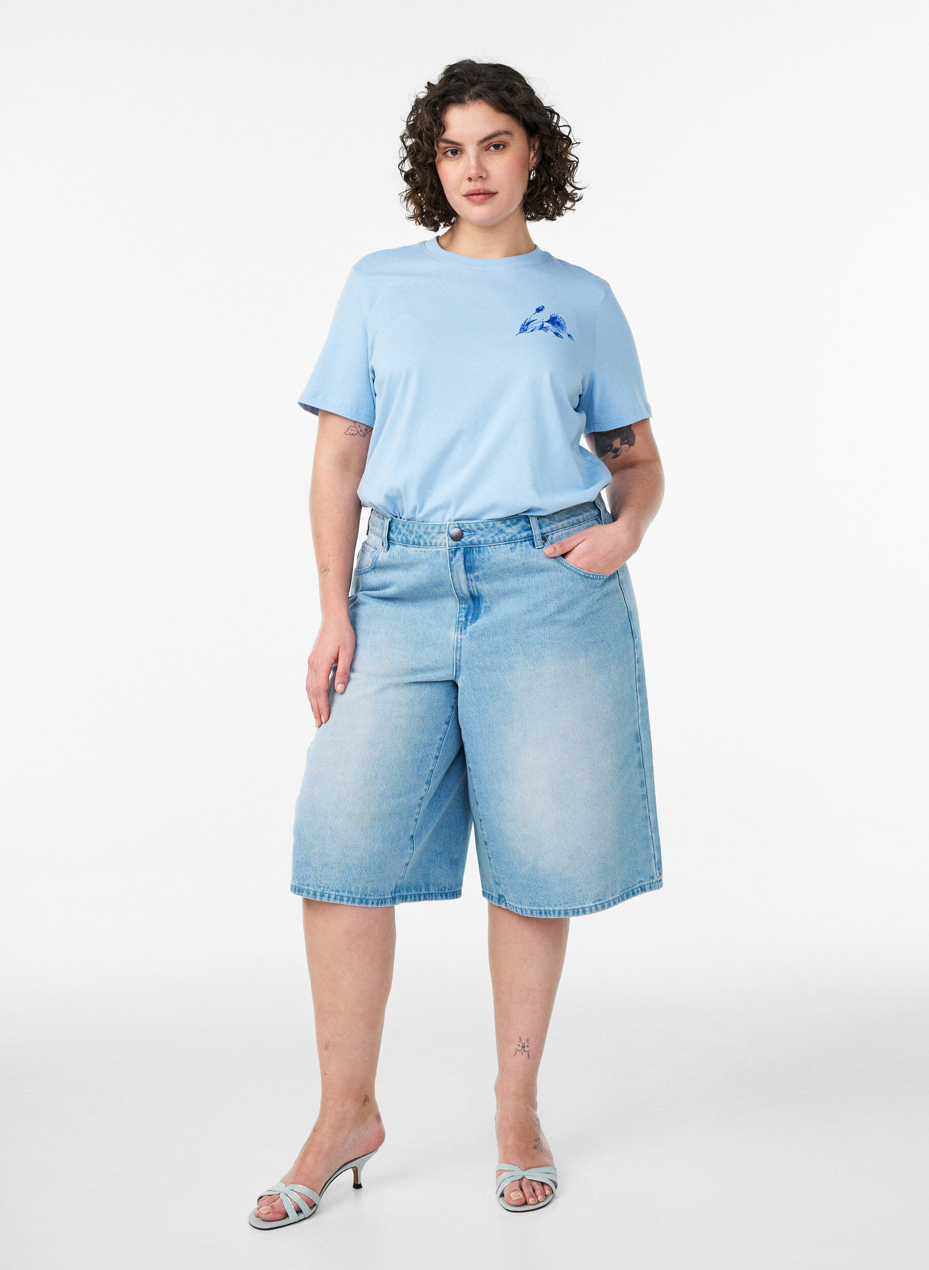 Zizzifashion Cotton T-shirt with print, Light Blue, Model image number 1