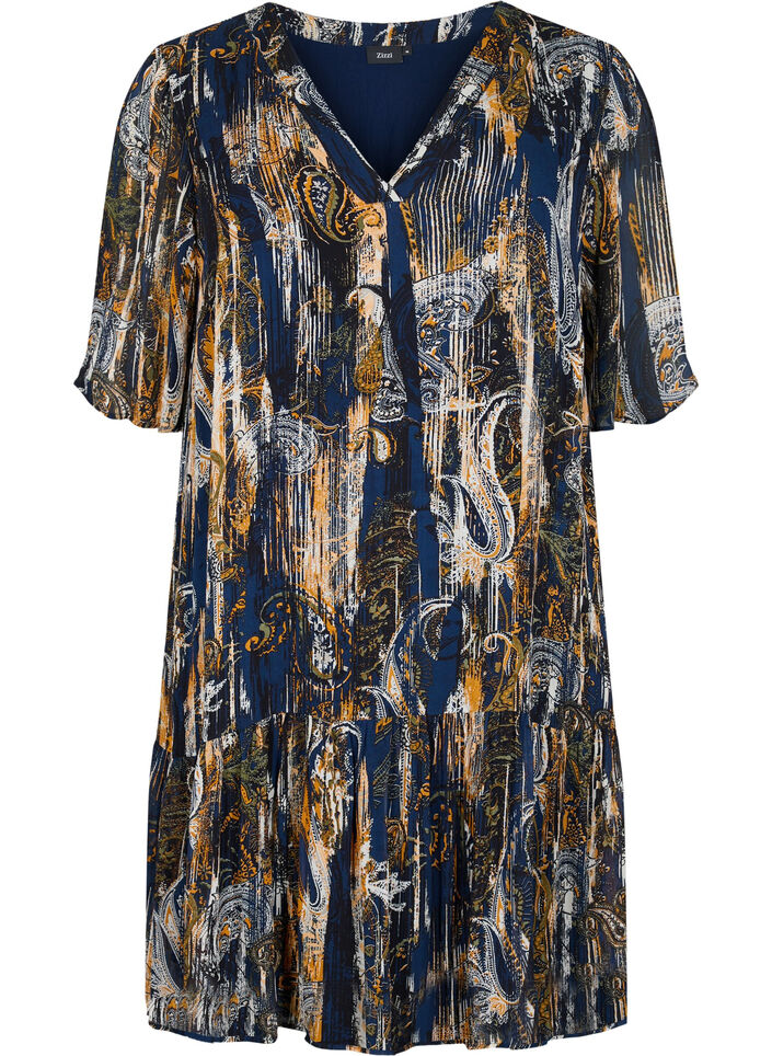Paisley print dress in viscose, Navy Blazer AOP, Packshot image number 0