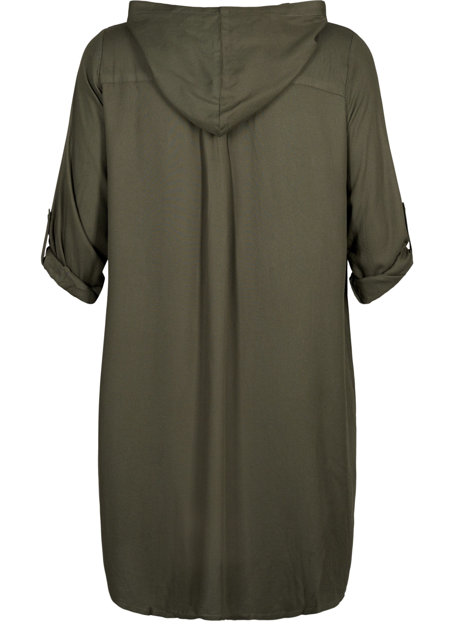 Zizzifashion Shirt dress in viscose with hood and 3/4 sleeves, Thyme, Packshot image number 1