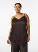 Satin top with lace trim and asymmetric hem, Brown, Model image number 0