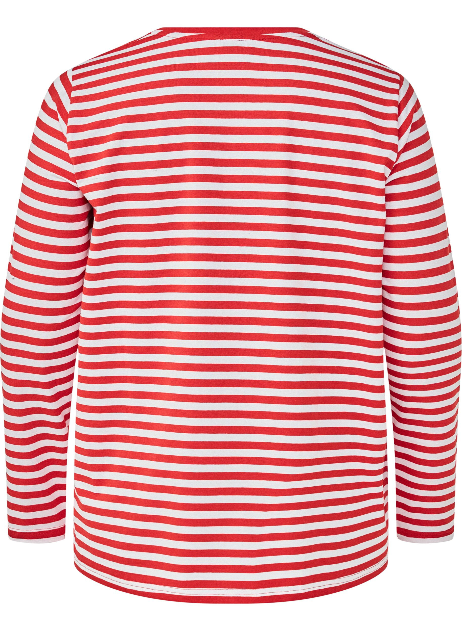 Zizzifashion Striped blouse with motif, Whitew.FlameS.Stripe, Packshot image number 1