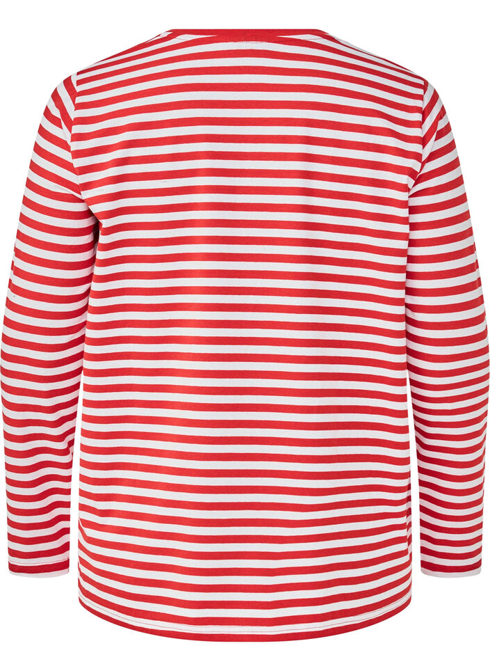 Striped blouse with motif, Whitew.FlameS.Stripe, Packshot image number 1