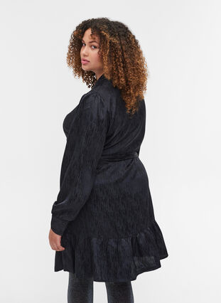 Long-sleeved, patterned wrap dress, Black, Model image number 1
