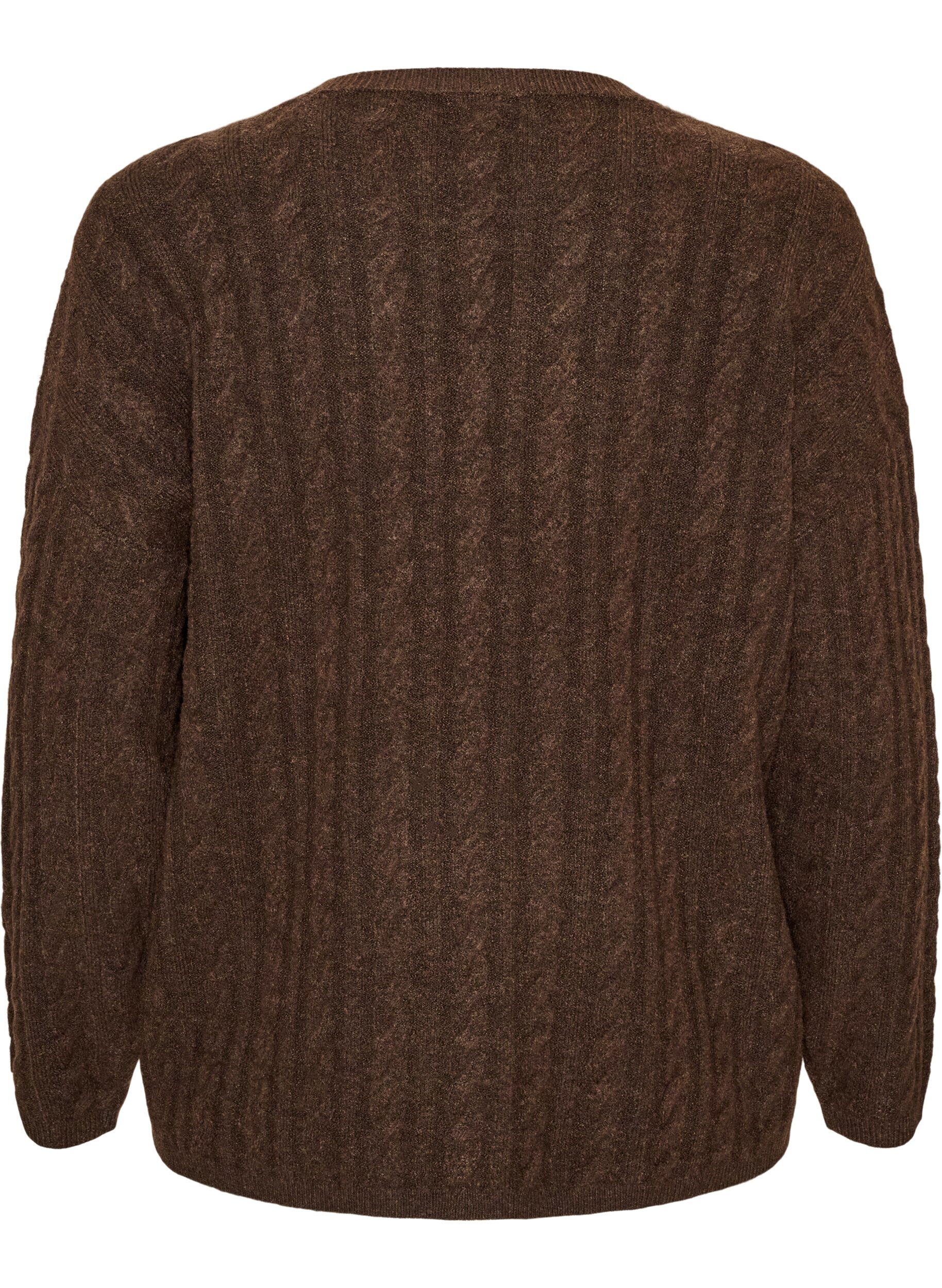 ZizzifashionKnitted blouse with cable knit and V-neck, Brown, Packshot image number 1