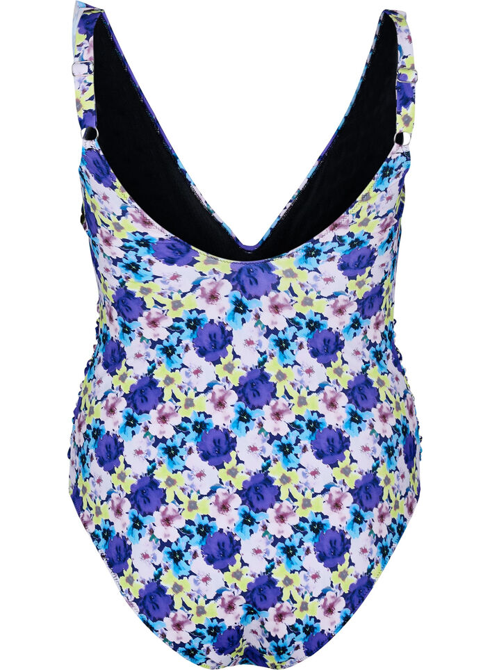Floral swimsuit with ruffles and removable pads, Purple, Packshot image number 1