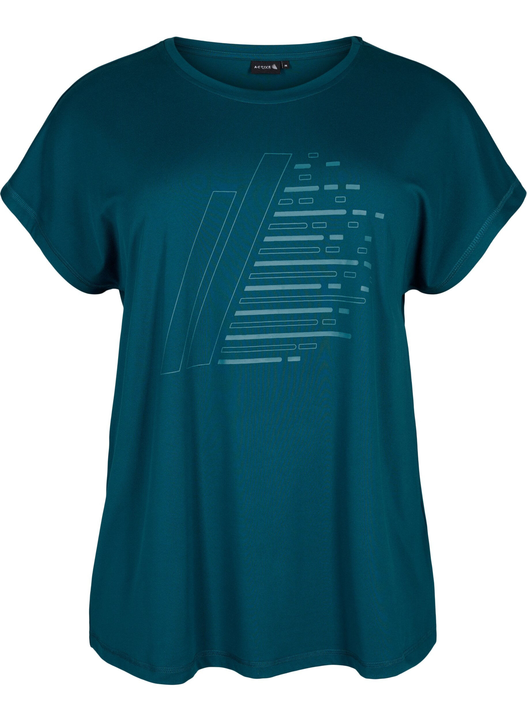 Zizzifashion Short-sleeved training T-shirt with print, Deep Teal/Pacific, Packshot image number 0