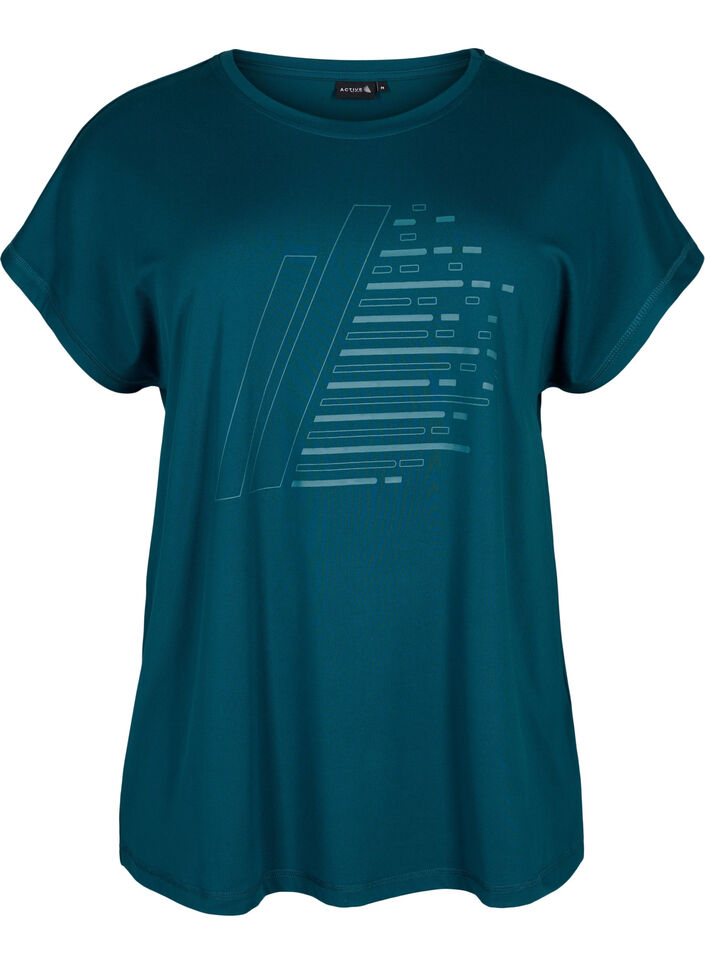 Short-sleeved training T-shirt with print, Deep Teal/Pacific, Packshot image number 0