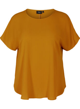 Blouse with short sleeves and a round neckline, Buckthorn Brown, Packshot image number 0