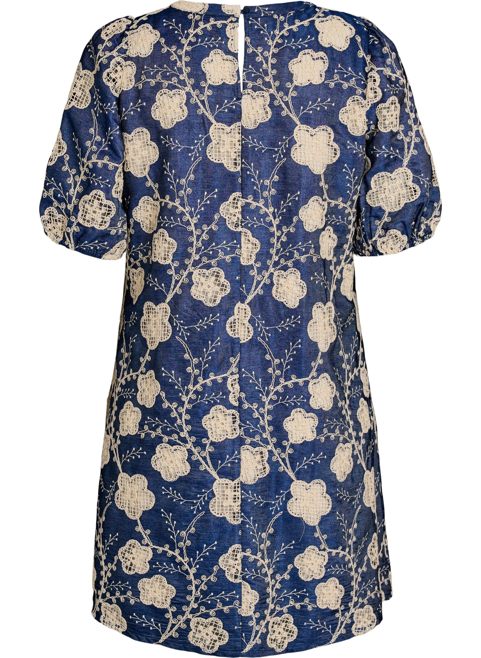 Zizzifashion Short A-line dress with an embroidered pattern, Blue, Packshot image number 1