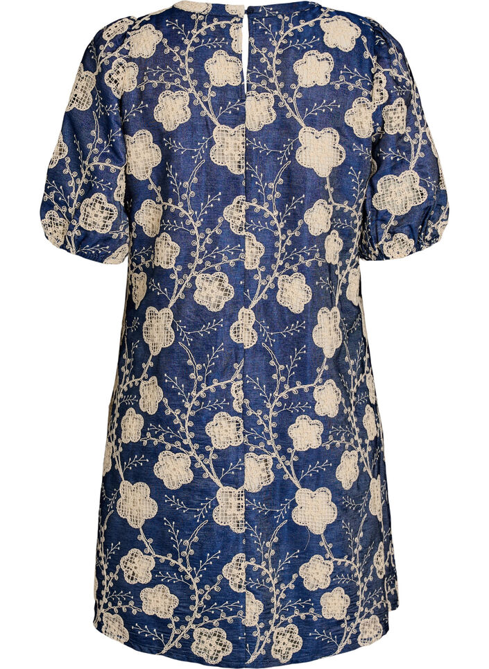 Short A-line dress with an embroidered pattern, Blue, Packshot image number 1