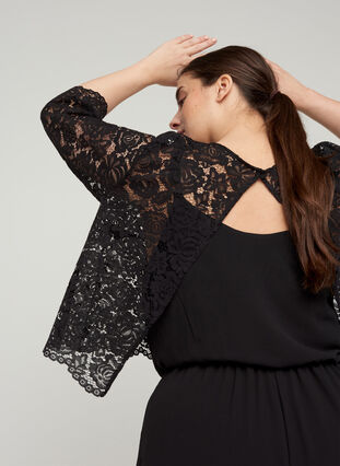 Jumpsuit with lace top and 3/4 sleeves, BLACK, Model image number 2