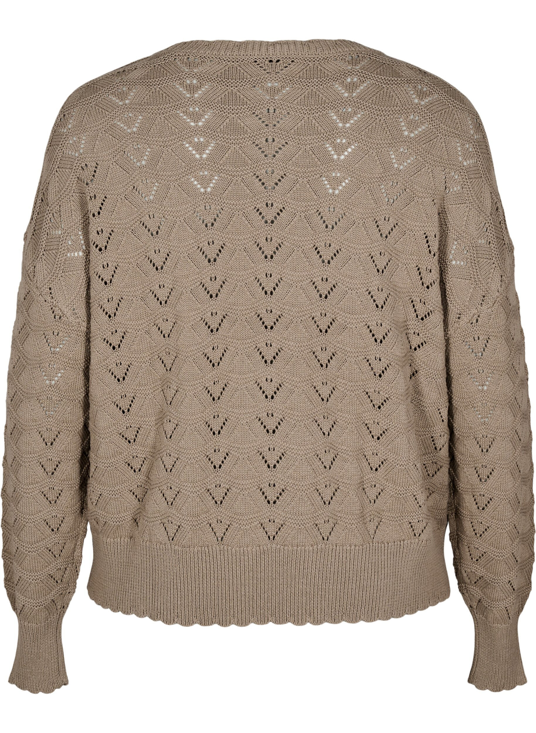 Zizzifashion Long-sleeved knit blouse with an openwork pattern, Desert Taupe, Packshot image number 1