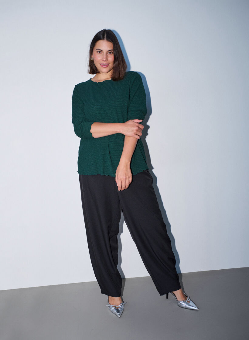 Textured blouse with wavy edges, Green, Model image number 1