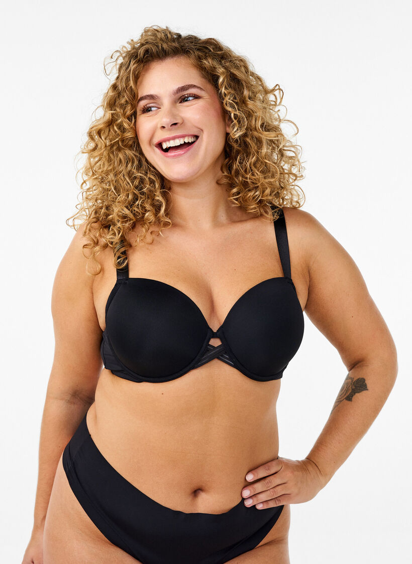 Moulded bra with cross detail, Black, Model image number 0