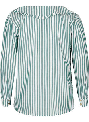 Striped shirt in cotton, Green Stripe , Packshot image number 1