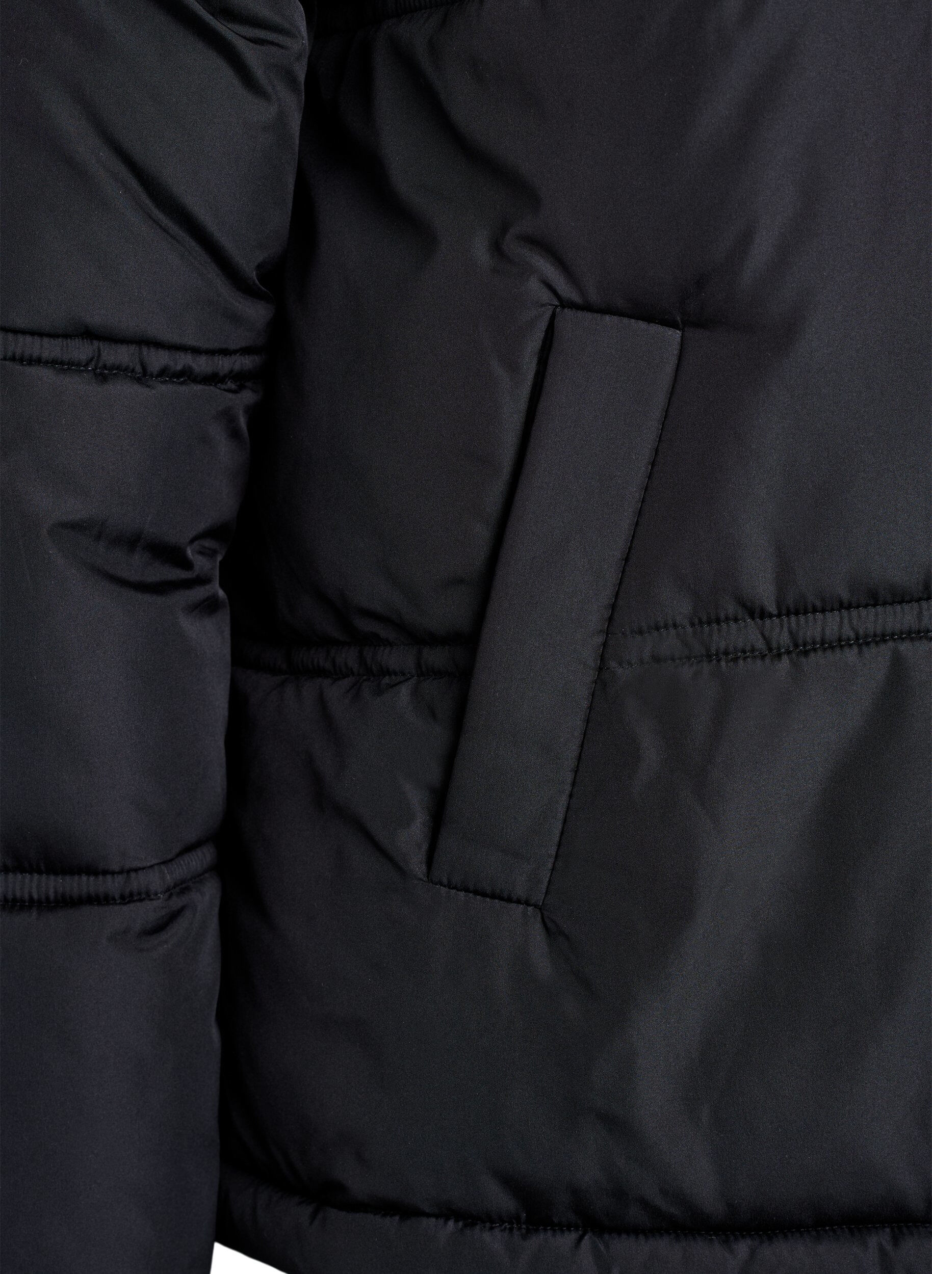 Zizzifashion Short puffer jacket with a hood and two-way zipper, Black, Packshot image number 3