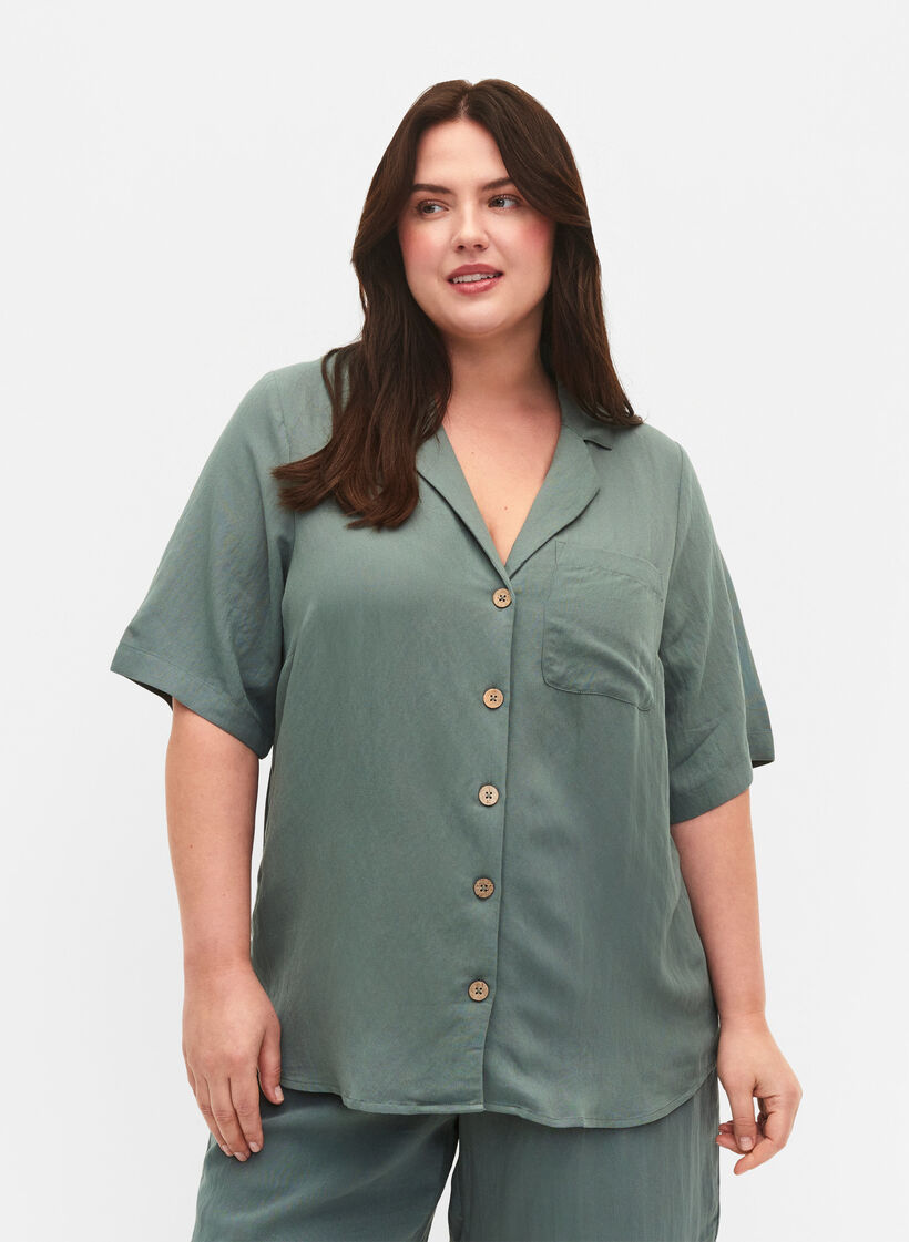 Viscose shirt with short sleeves, Balsam Green, Model image number 0