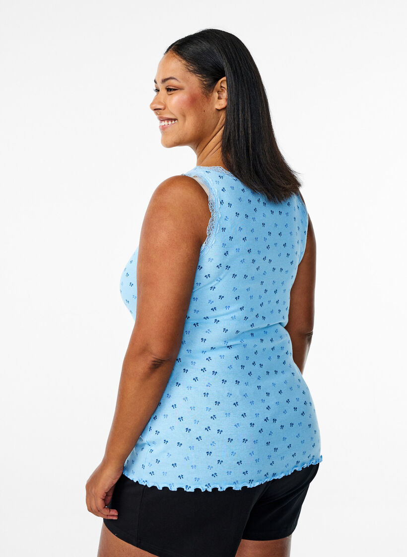 Top with print and lace edge, Light Blue, Model image number 2