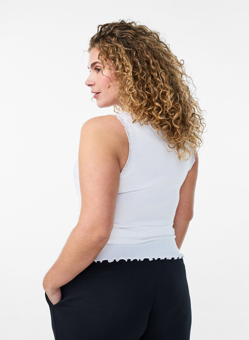 Tank top with lace trim and eyelet embroidery, White, Model image number 2