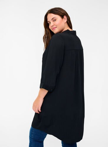 Viscose tunic with buttons and 3/4 sleeves, Black, Model image number 1