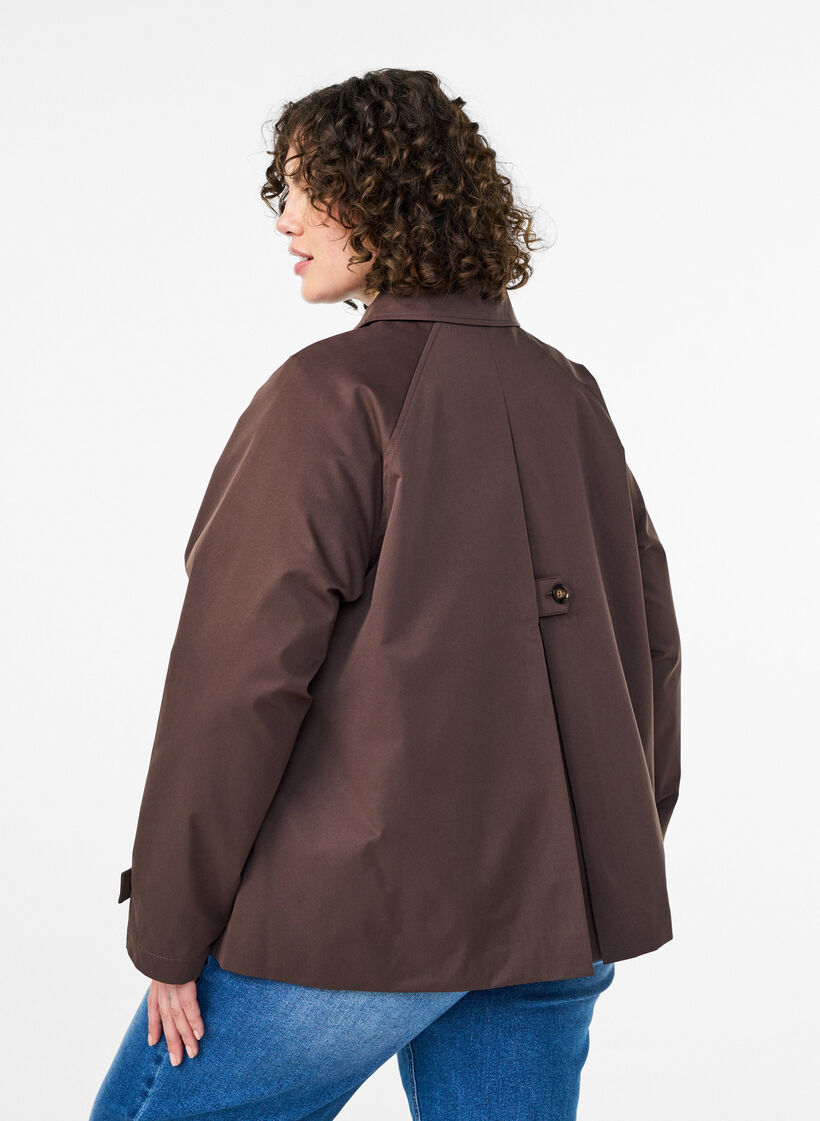 Short trench coat with collar and raglan sleeves, Brown, Model image number 2