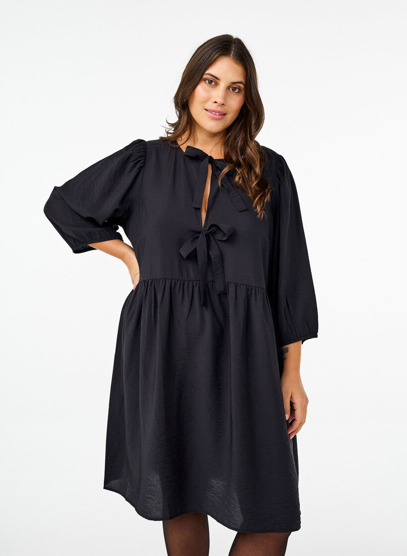 Dress with bows and 3/4 sleeves, Black, Model image number 0