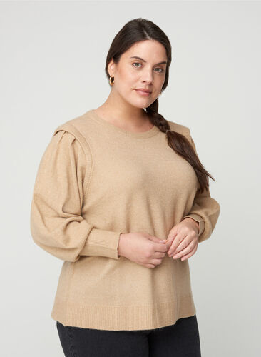 Marled knitted blouse with balloon sleeves, Nomad Mel., Model image number 0