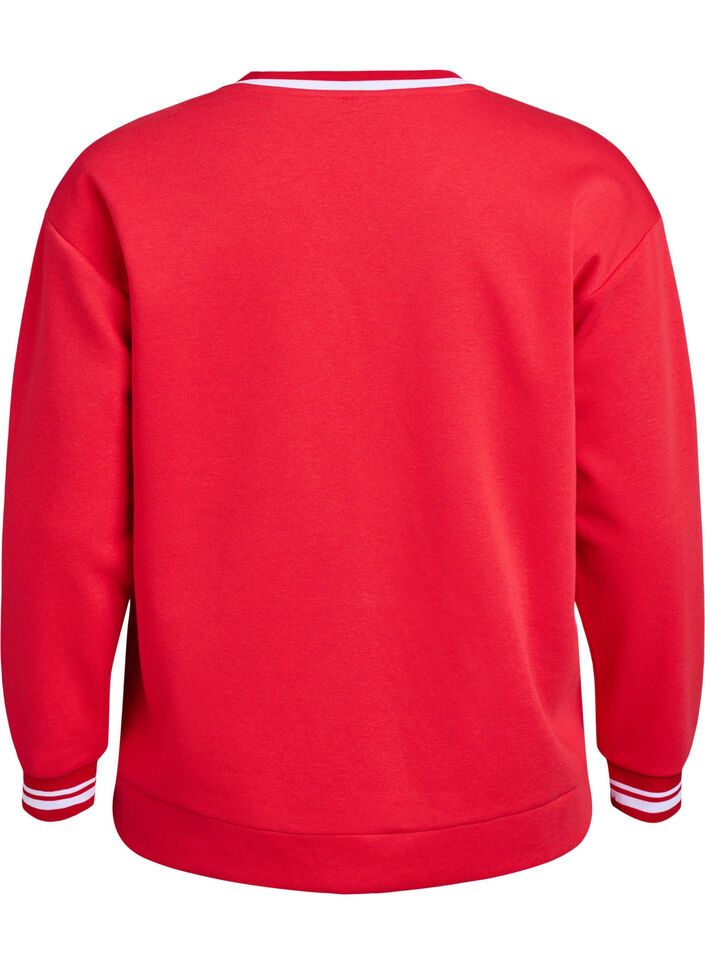 Sweatshirt with V-neck and text print, Red, Packshot image number 1