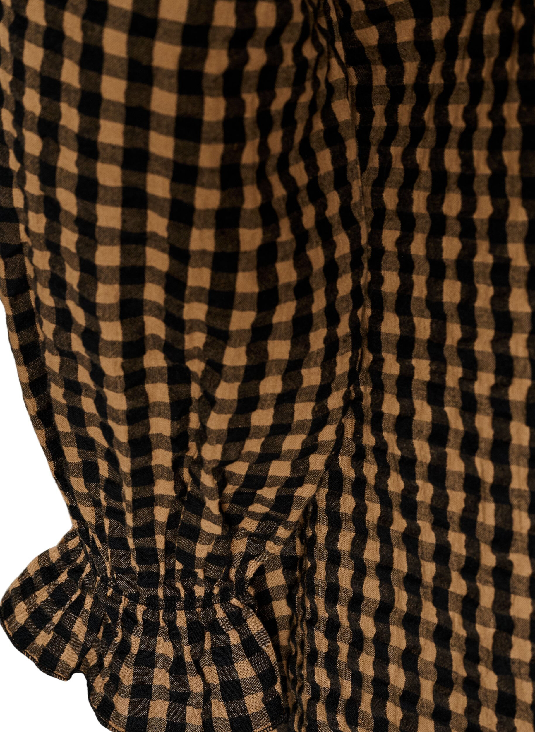 ZizzifashionChecked cotton dress with ruffle details, Brown, Packshot image number 3