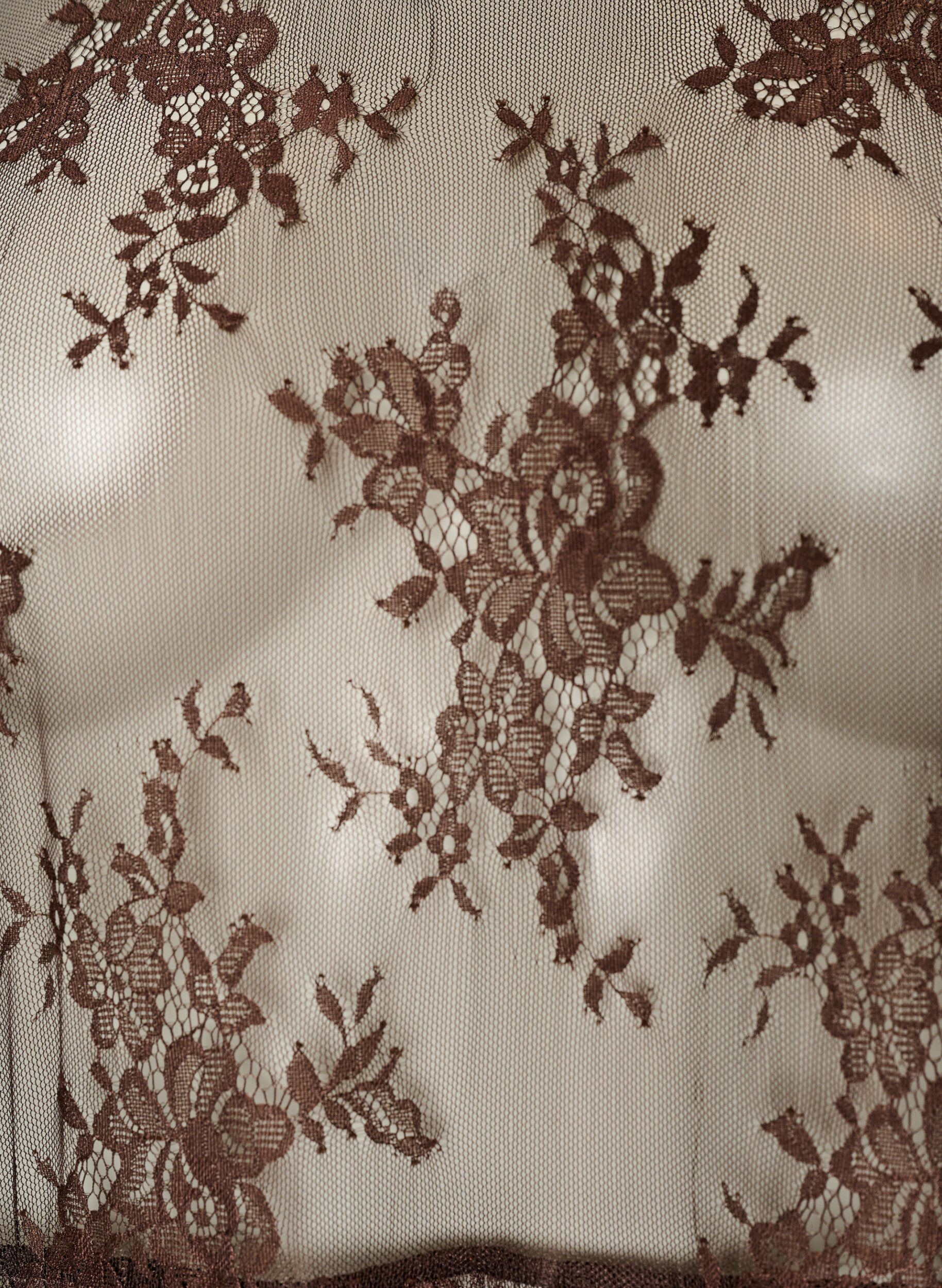 Zizzifashion Sheer lace midi dress with short sleeves, Brown, Packshot image number 2