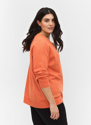 Short knitted cardigan with contrast-colour buttons, Mandarin Orange Mel, Model image number 1