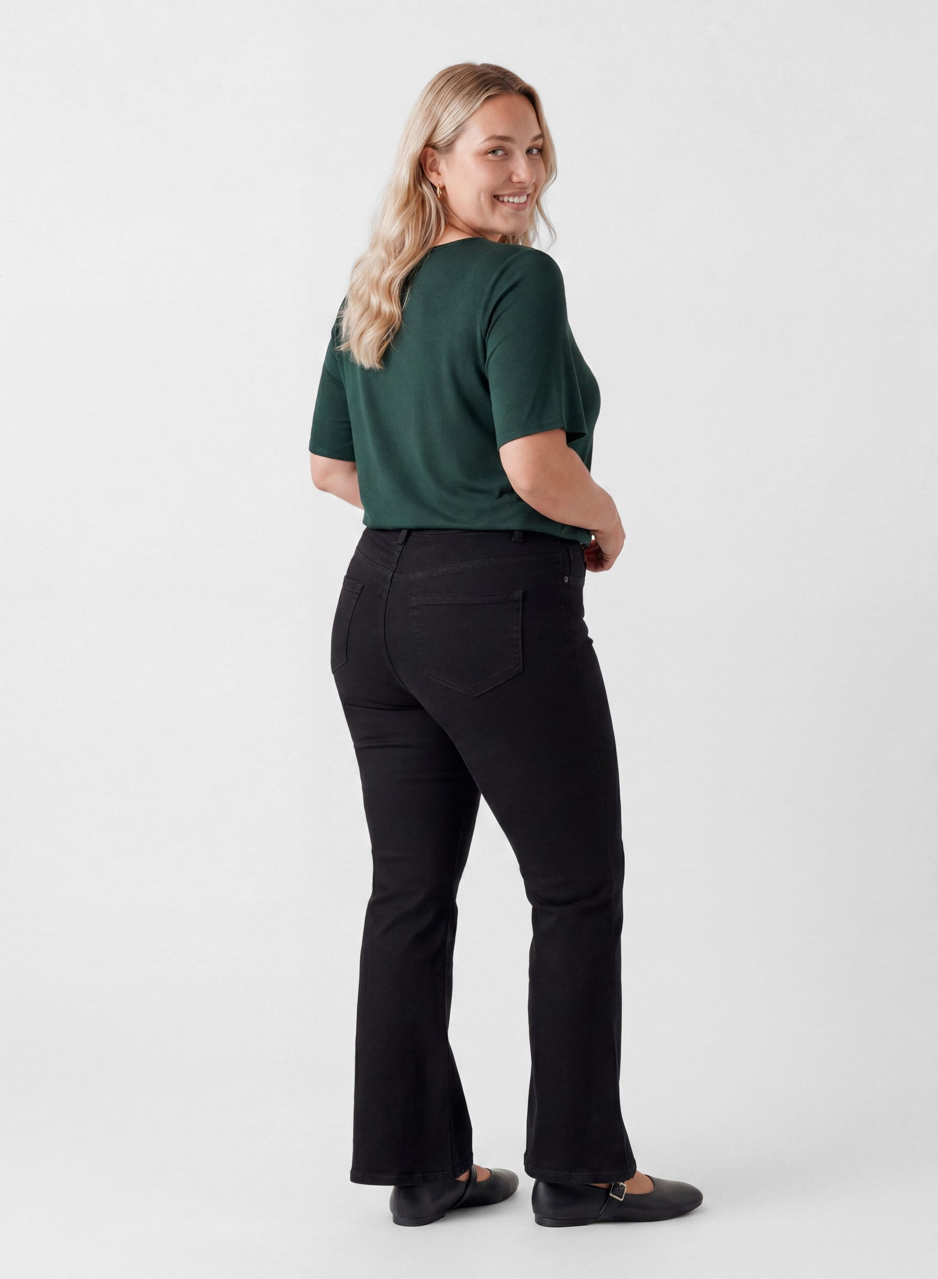 ZizzifashionShort-sleeved woven blouse with round neck, Green, Model image number 2