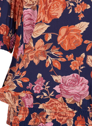 Floral blouse in viscose with smock, Vintage AOP, Packshot image number 3
