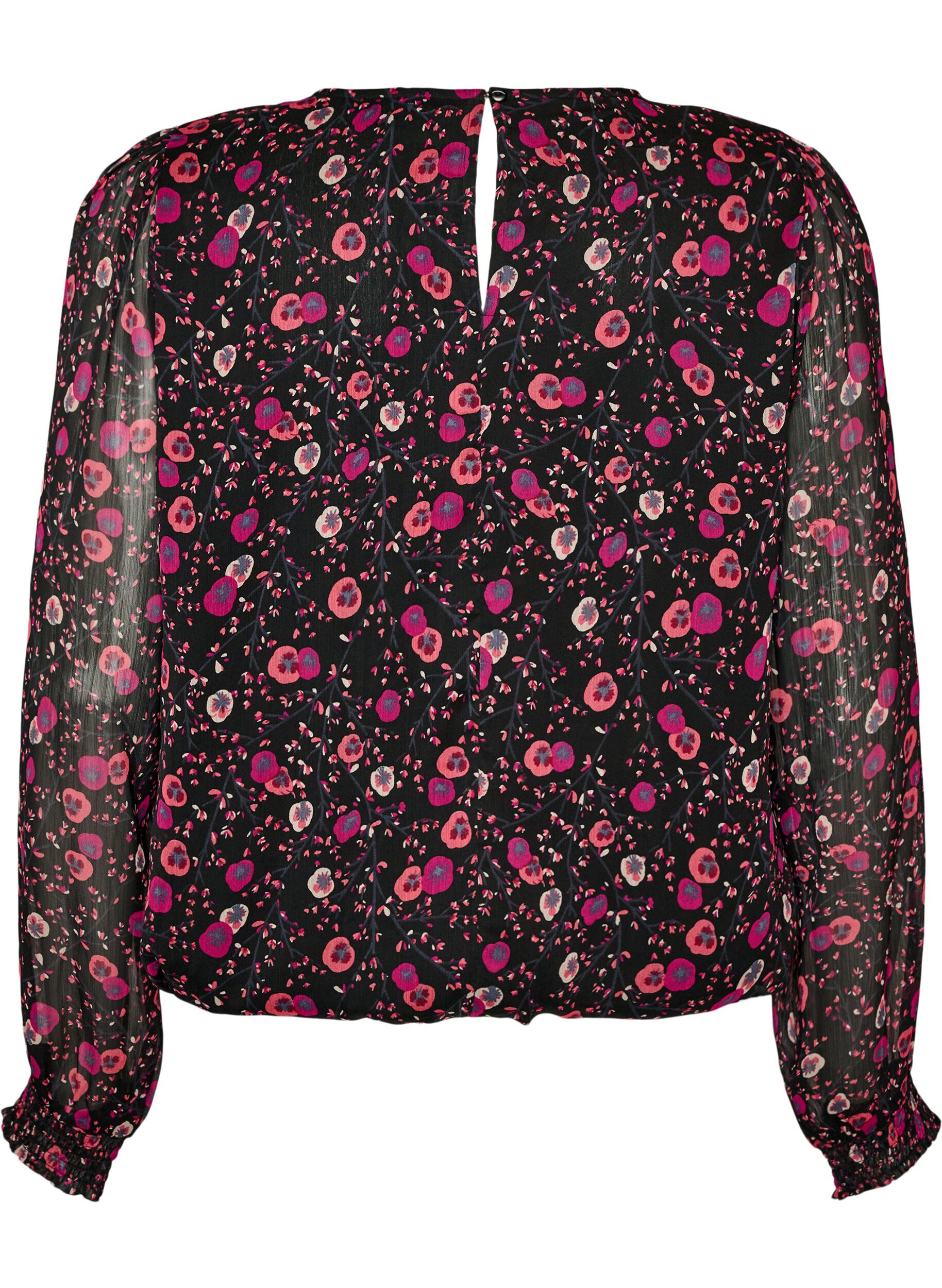 ZizzifashionFloral chiffon blouse with sheer sleeves, Black, Packshot image number 1