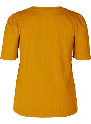 Rib t-shirt with short puff sleeves, Buckthorn Brown, Packshot image number 1