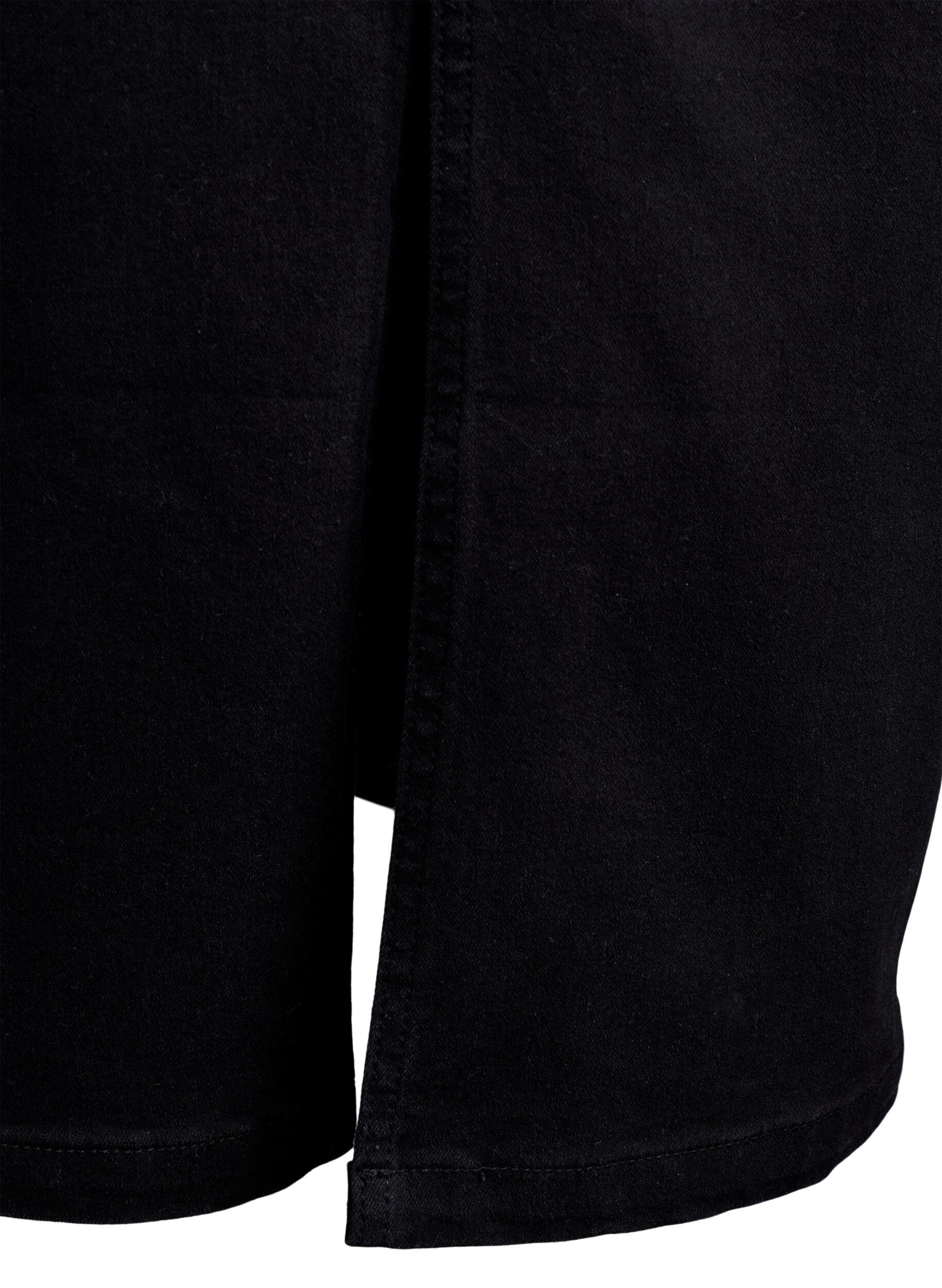 Zizzifashion FLASH - Midi denim skirt with a front slit, Black, Packshot image number 4