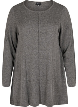 Plain knitted blouse with rounded neckline, Dark Grey Melange, Packshot image number 0