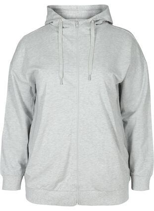 Sweater cardigan with a zip and hood, Light Grey Melange, Packshot image number 0