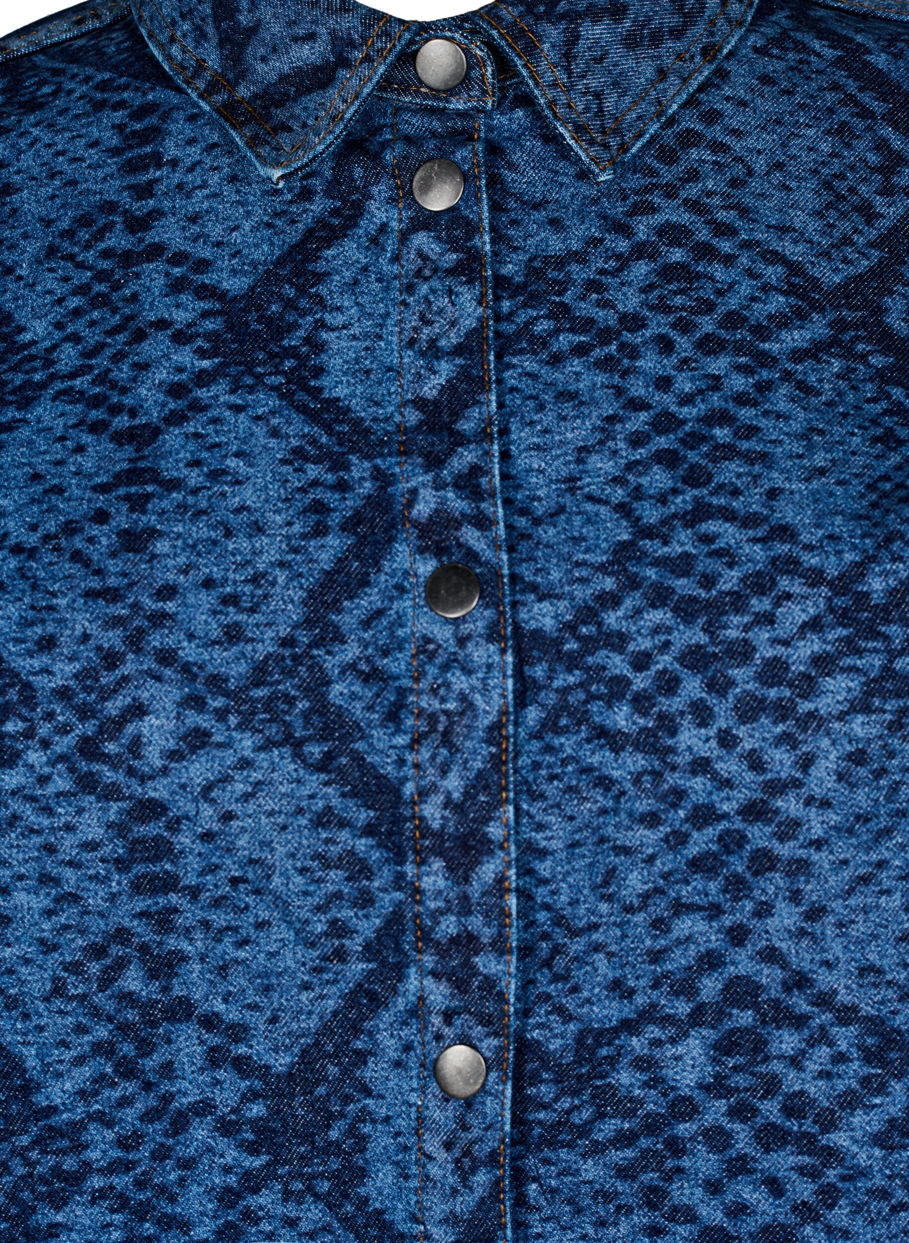 Zizzifashion Loose denim shirt with snake print, Blue, Packshot image number 2