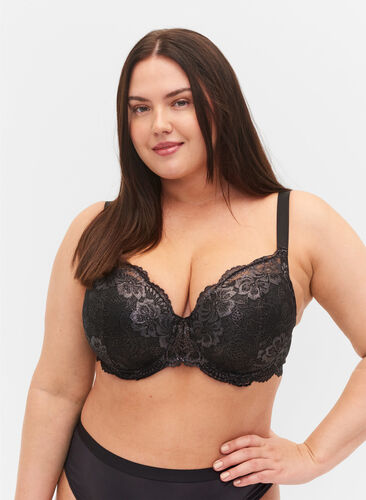 Cup bra with lace and underwire, Black, Model image number 0
