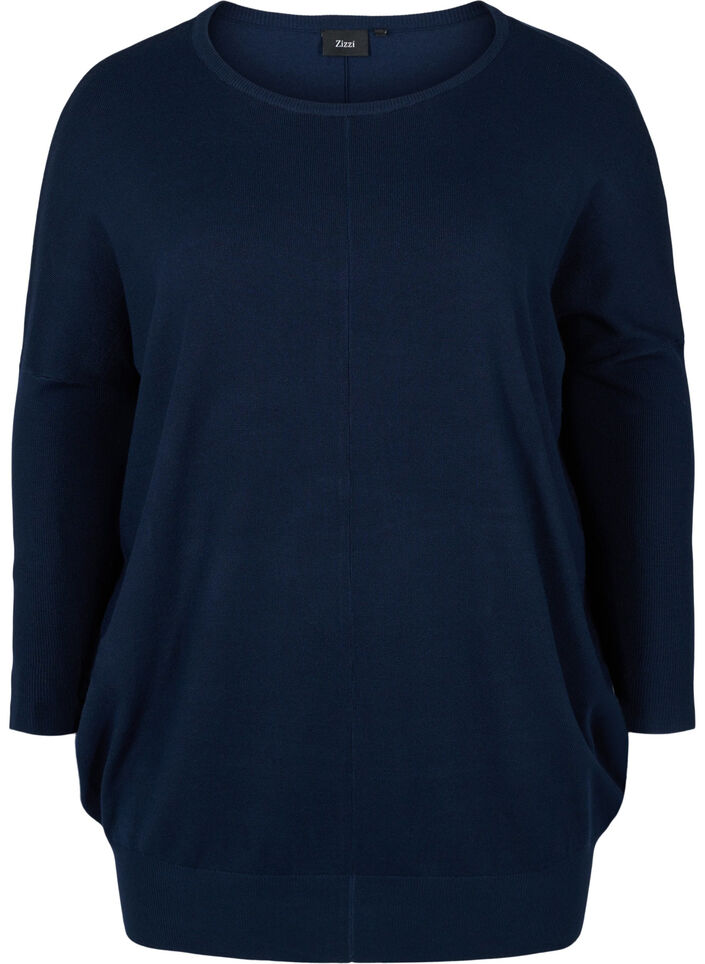 Knitted jumper with round neckline, Navy Blazer, Packshot image number 0