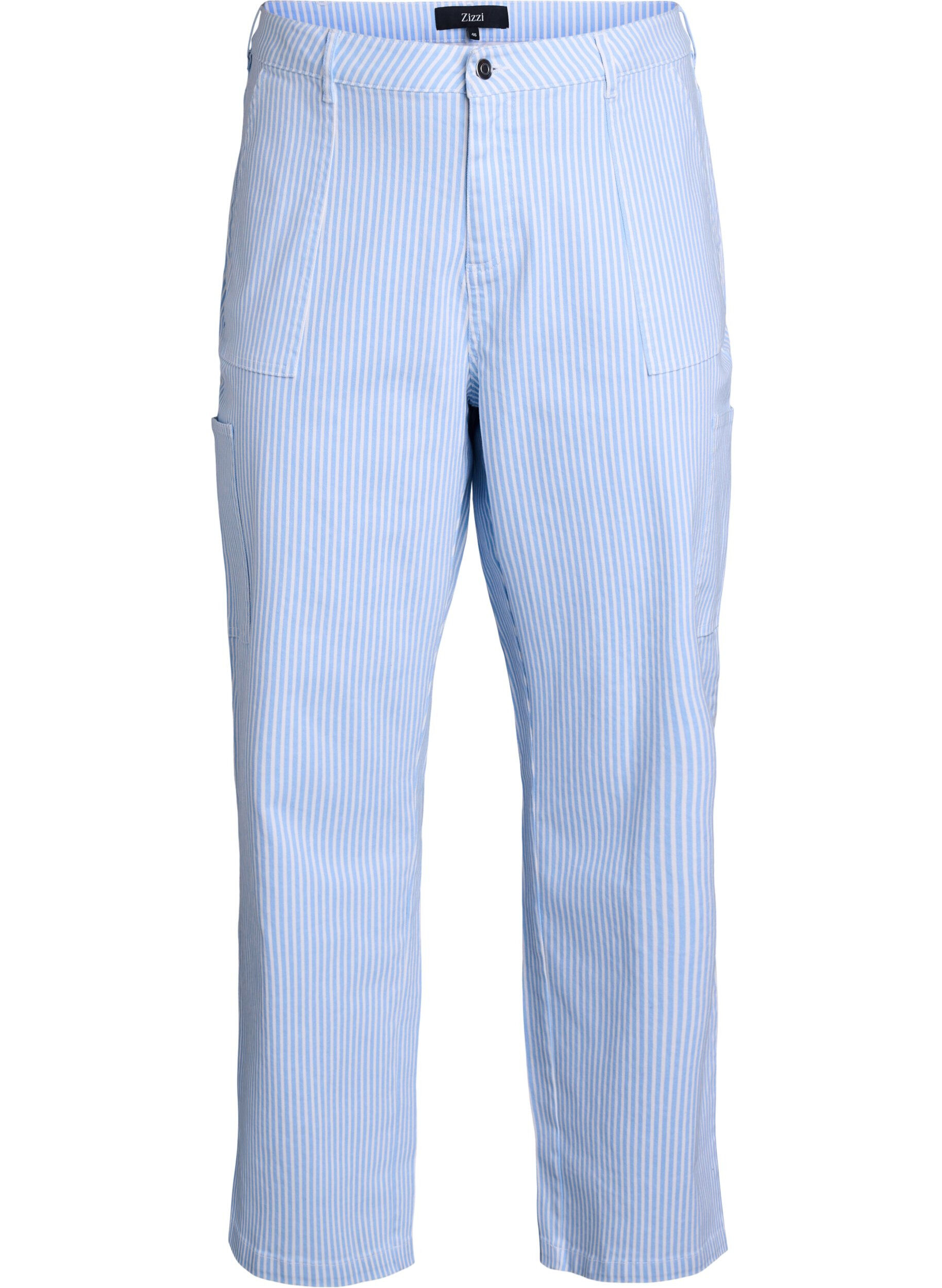 High-waisted striped cargo jeans