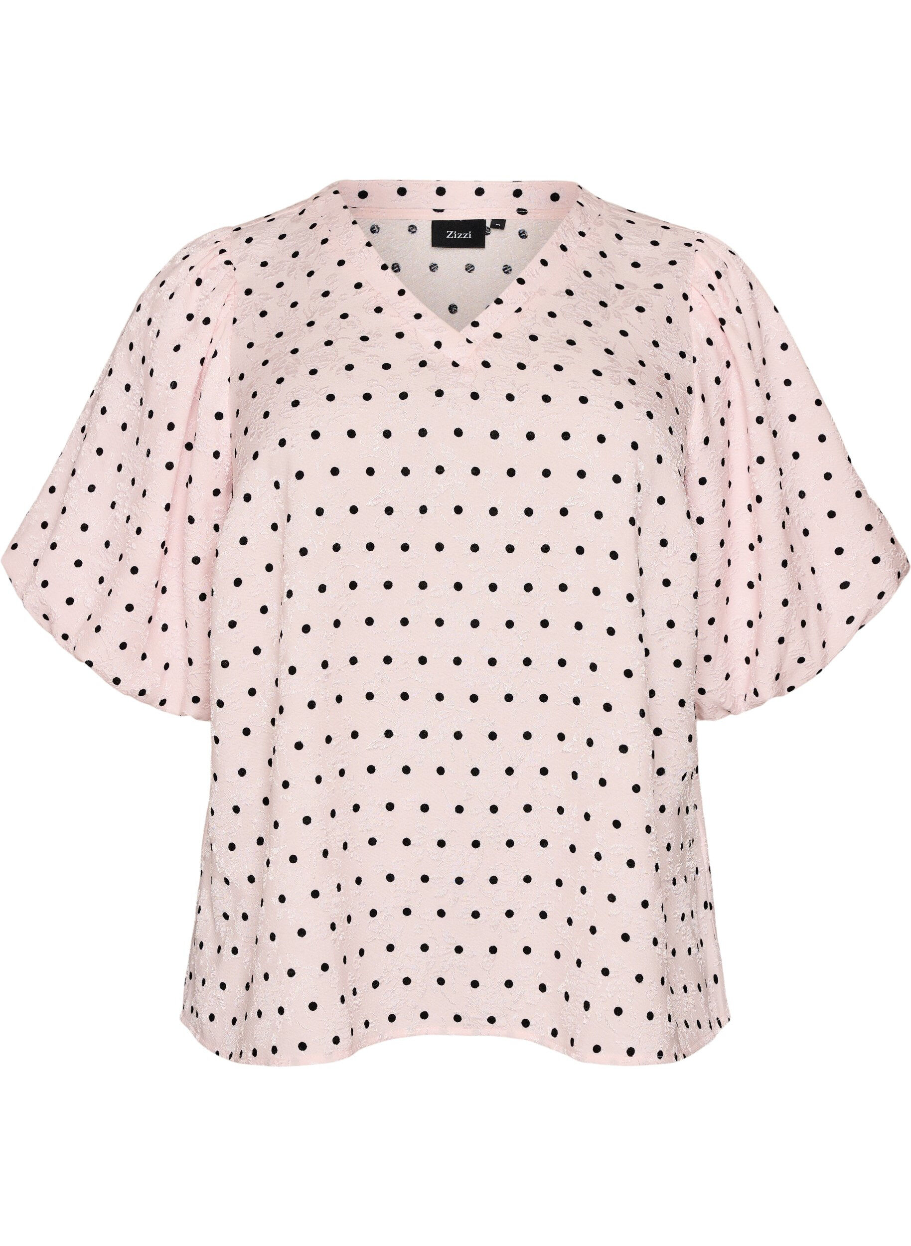 Zizzifashion Blouse with polka dot pattern and balloon sleeves, Pink, Packshot image number 0