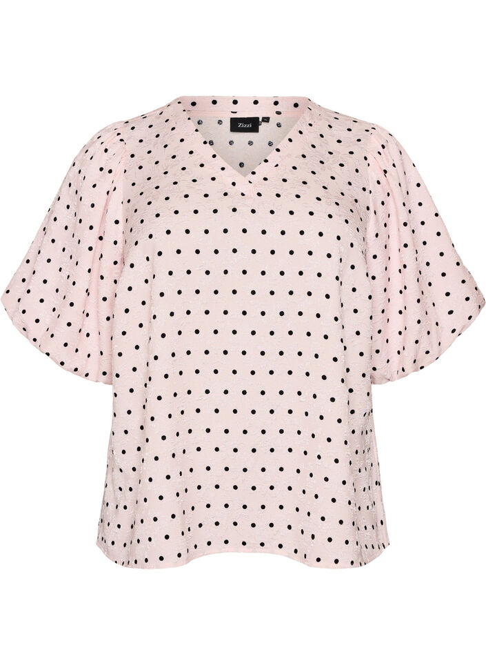 Blouse with polka dot pattern and balloon sleeves, Pink, Packshot image number 0