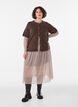 Checked mesh blouse, Beige, Model image number 0